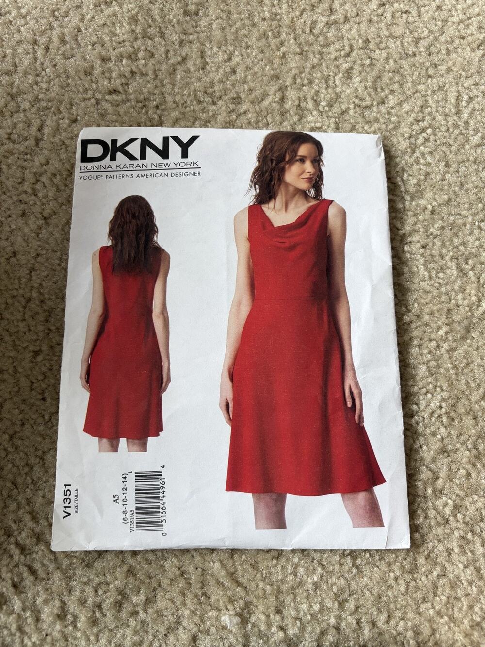 Vogue Pattern: DKNY V1351 Dress with softly draped neckline Size 10 / Cut